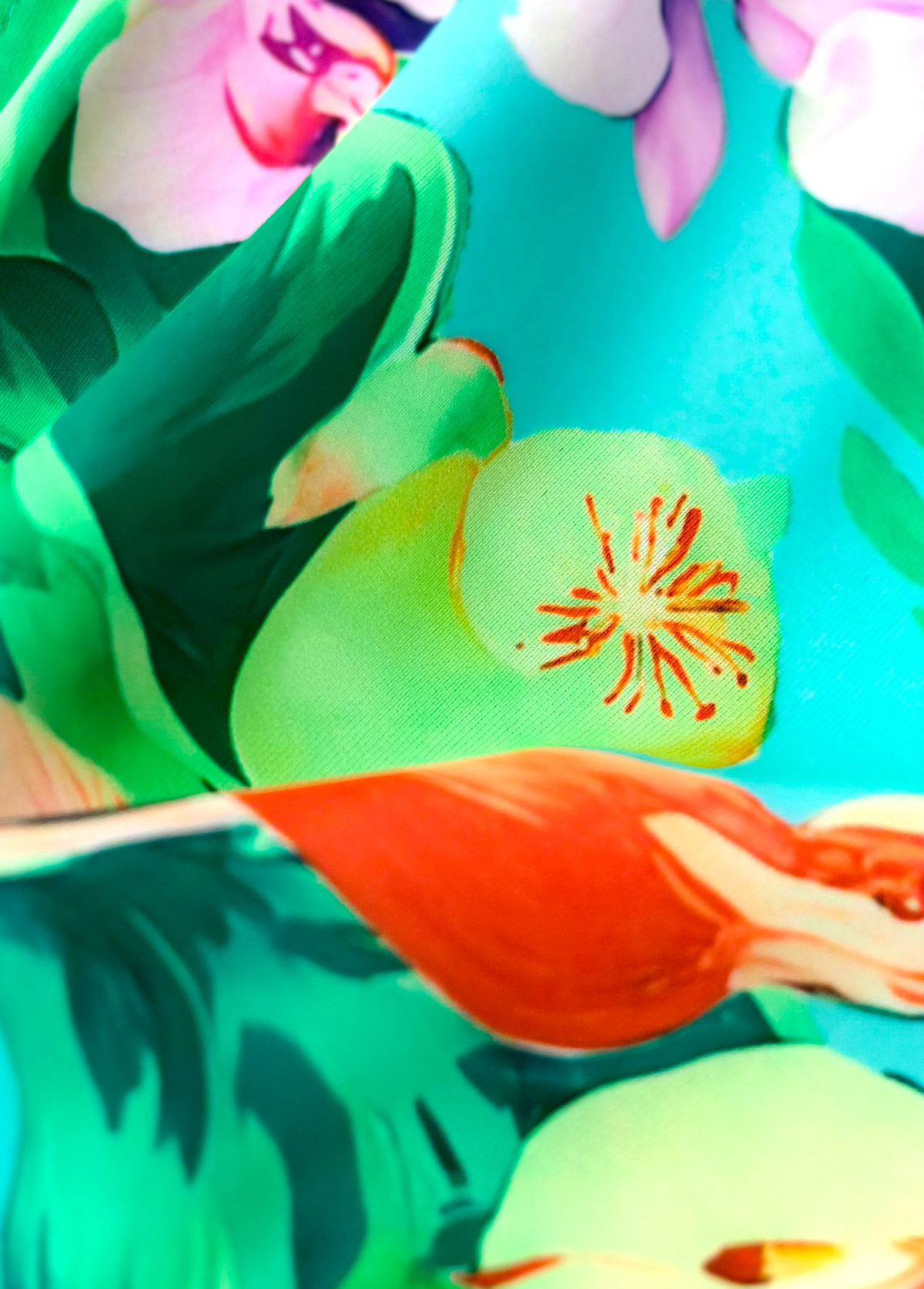 Mint Green swimwear,Plants swimwear,ROTITA Mint Green Tropical Plants Print Mid Waisted Bikini Set