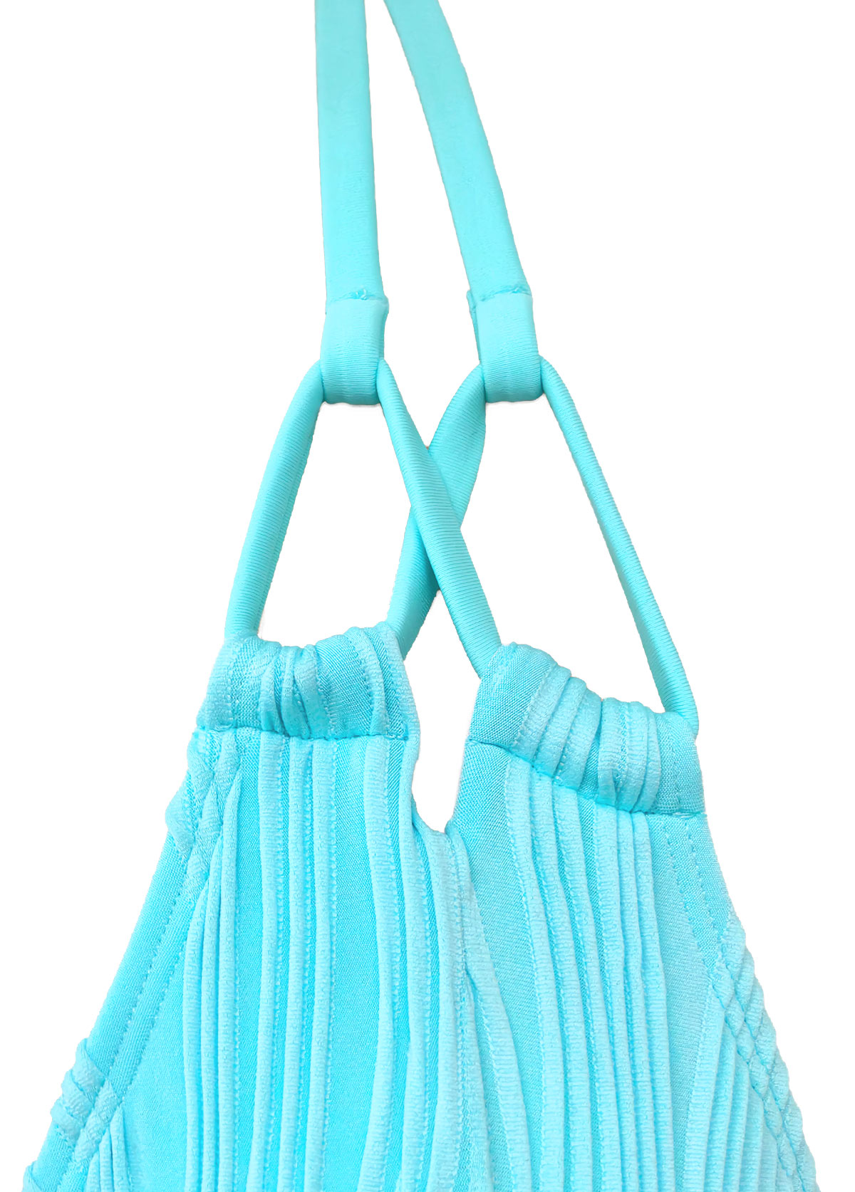 Cyan swimwear,Plain Color swimwear,ROTITA Cyan Mid Waisted Patchwork Bikini Set