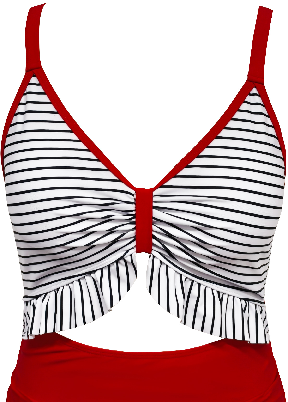 Red swimwear,Striped swimwear,Geometric swimwear,ROTITA Red Striped V-Neck One Piece Swimwear