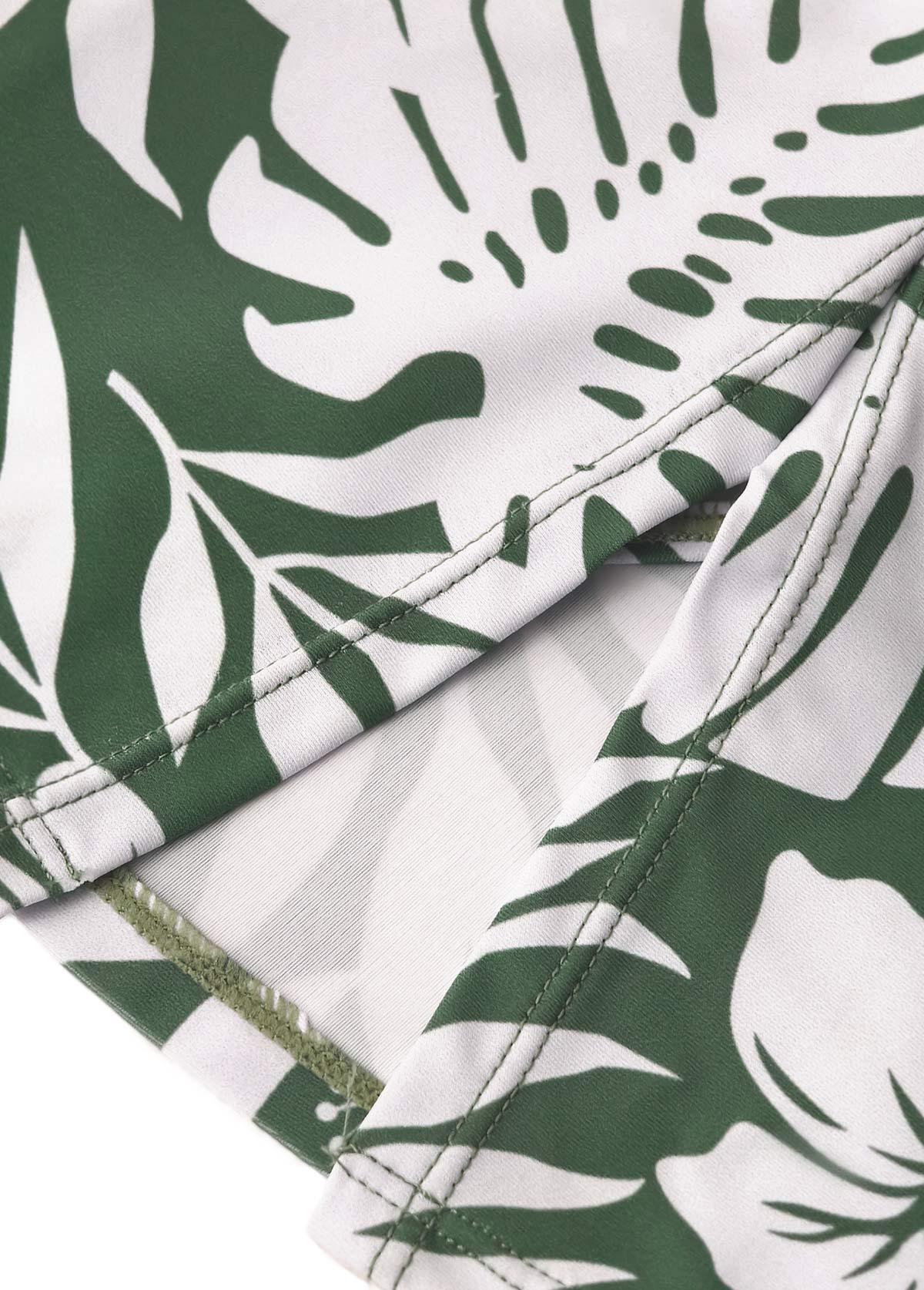 Sage Green swimwear,Plants swimwear,ROTITA Sage Green Tropical Plants Print Mid Waisted Tankini Set