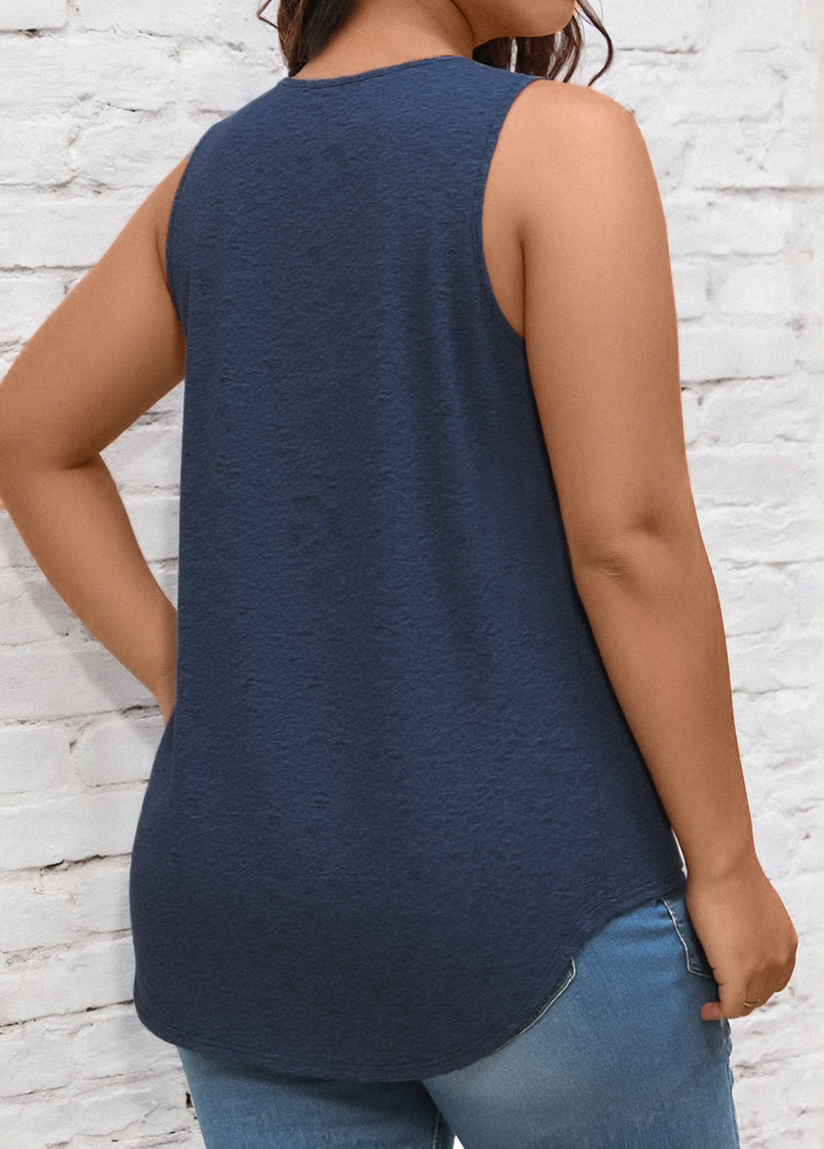 Navy plus size,Plain Color plus size,ROTITA Plus Size Navy V Neck Sleeveless Tank Top