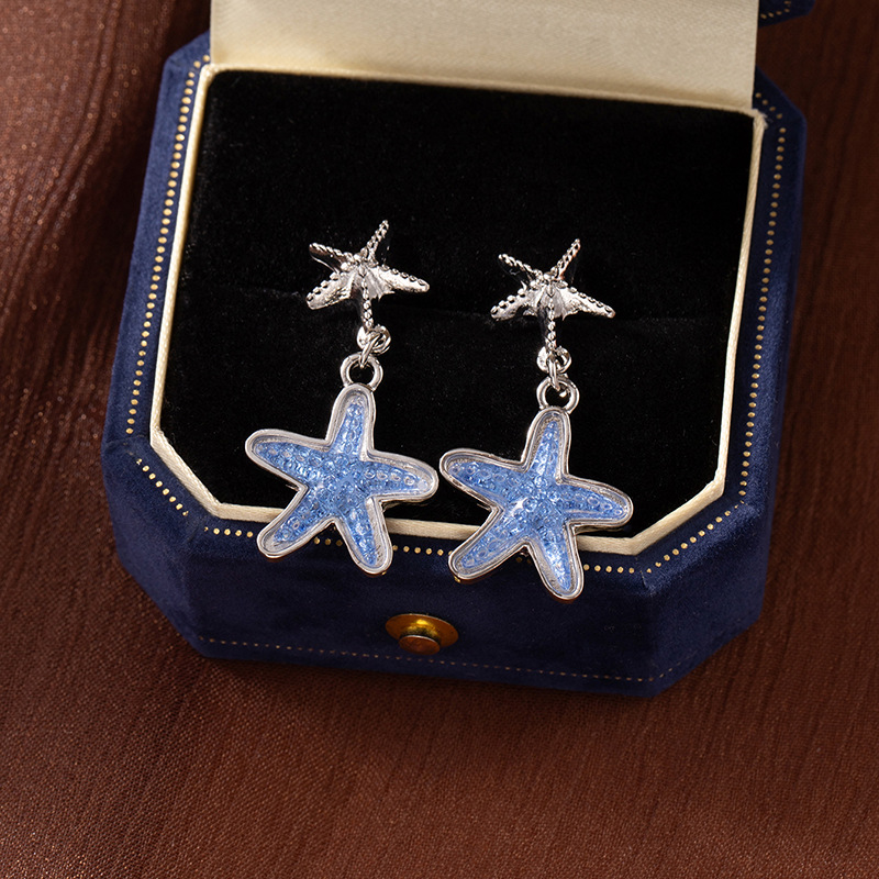 Blue jewelry,Blue Star Shape Alloy Detail Earrings