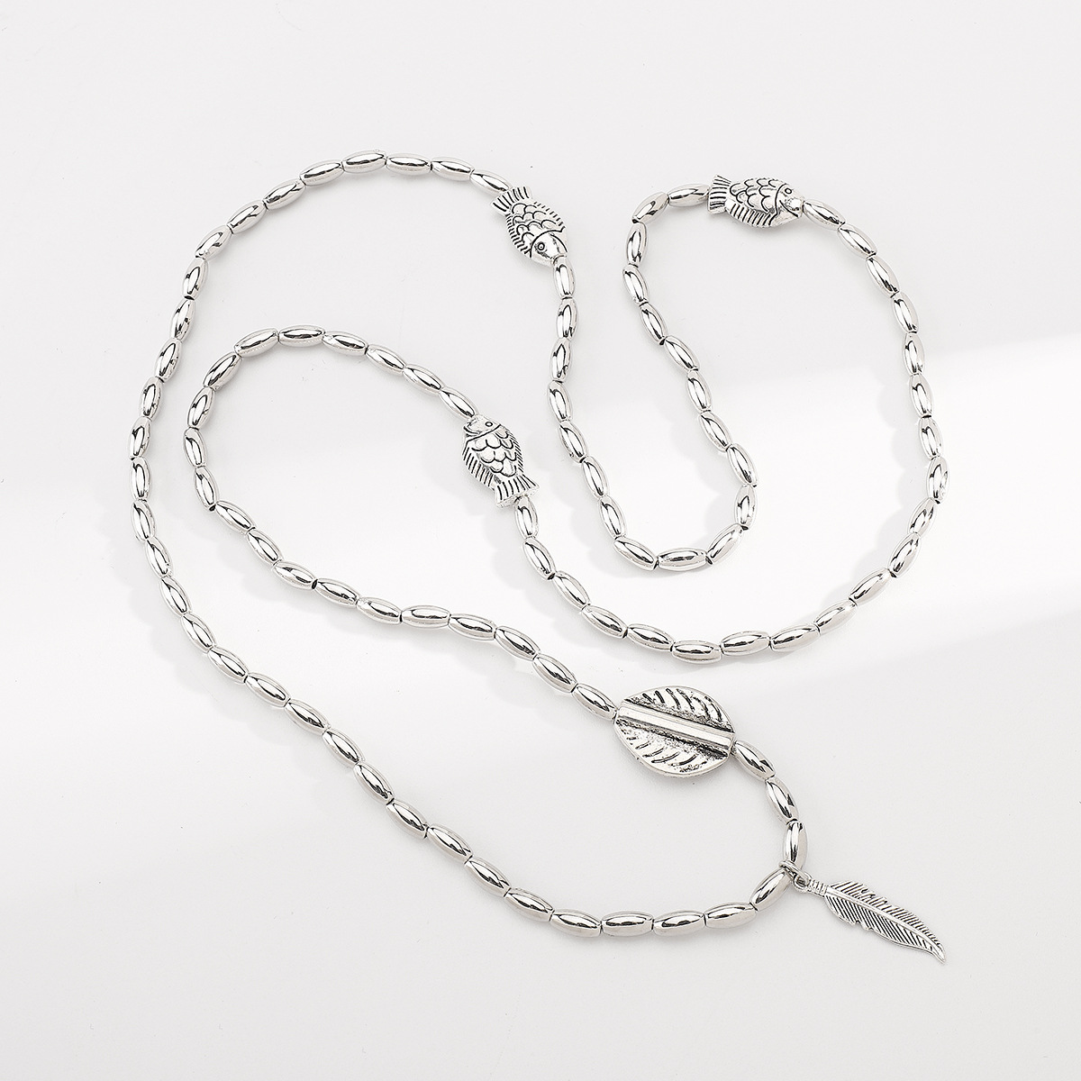Silver jewelry,Silver Color Leaf Alloy Detail Necklace