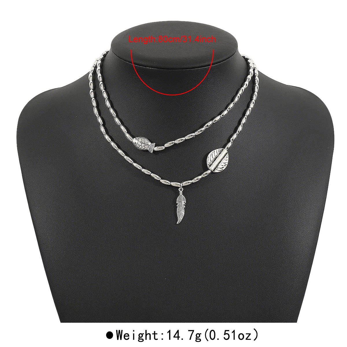 Silver jewelry,Silver Color Leaf Alloy Detail Necklace