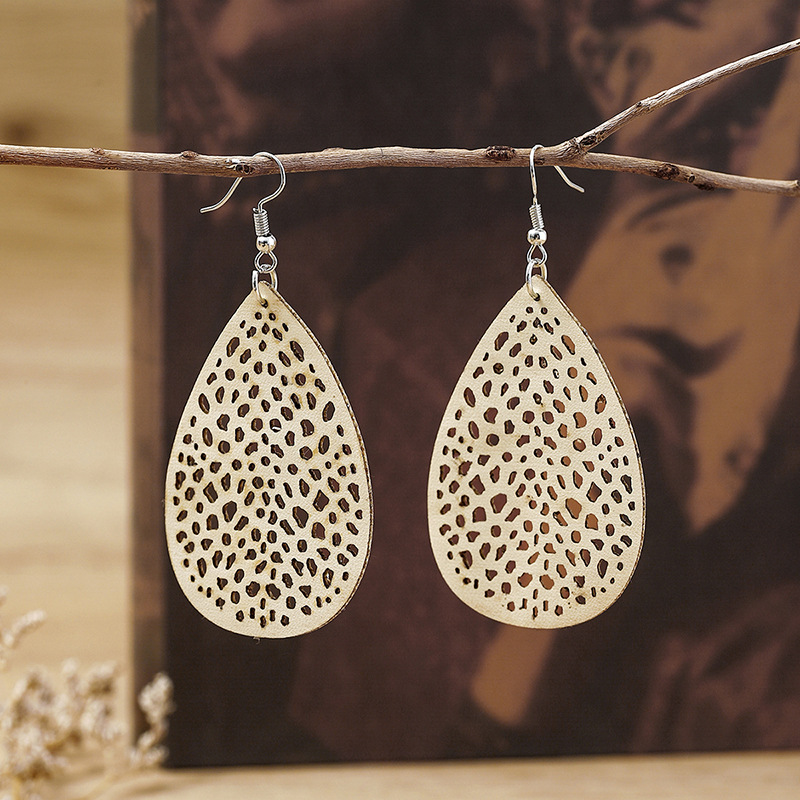 Light Camel jewelry,Droplet Light Camel Faux Leather Earrings