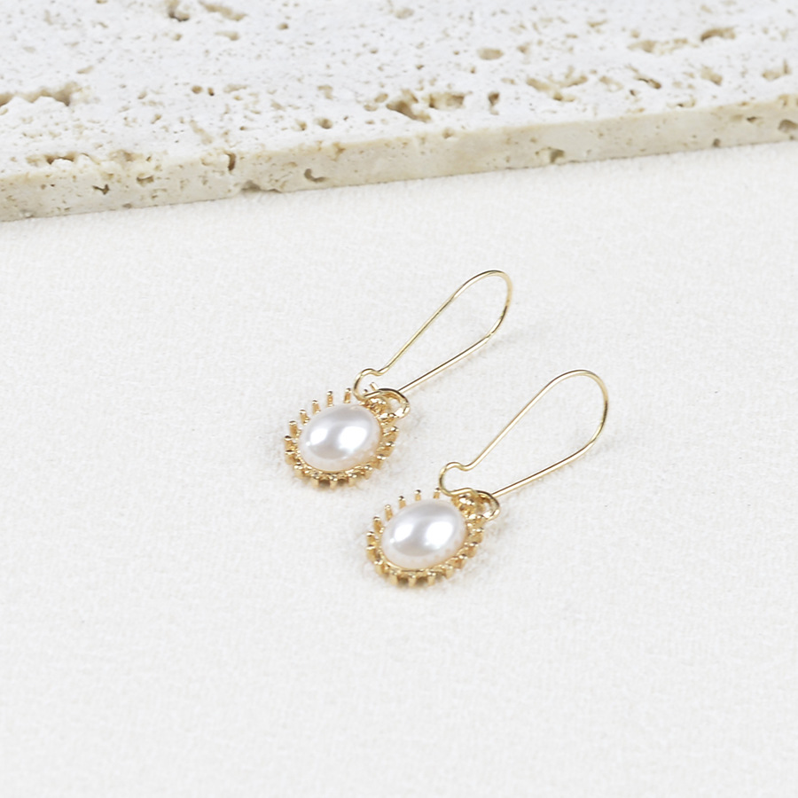 Golden jewelry,Geometric jewelry,Golden Pearl Design Geometric Alloy Earrings