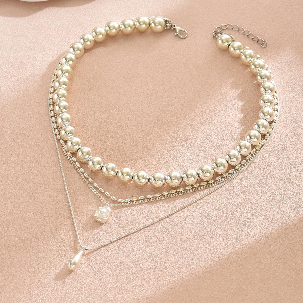 White jewelry,Other jewelry,White Plastic Teardrop Beaded Layered Necklace