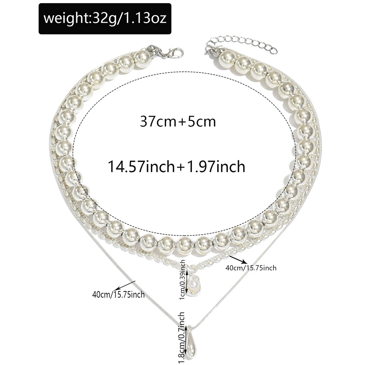 White jewelry,Other jewelry,White Plastic Teardrop Beaded Layered Necklace