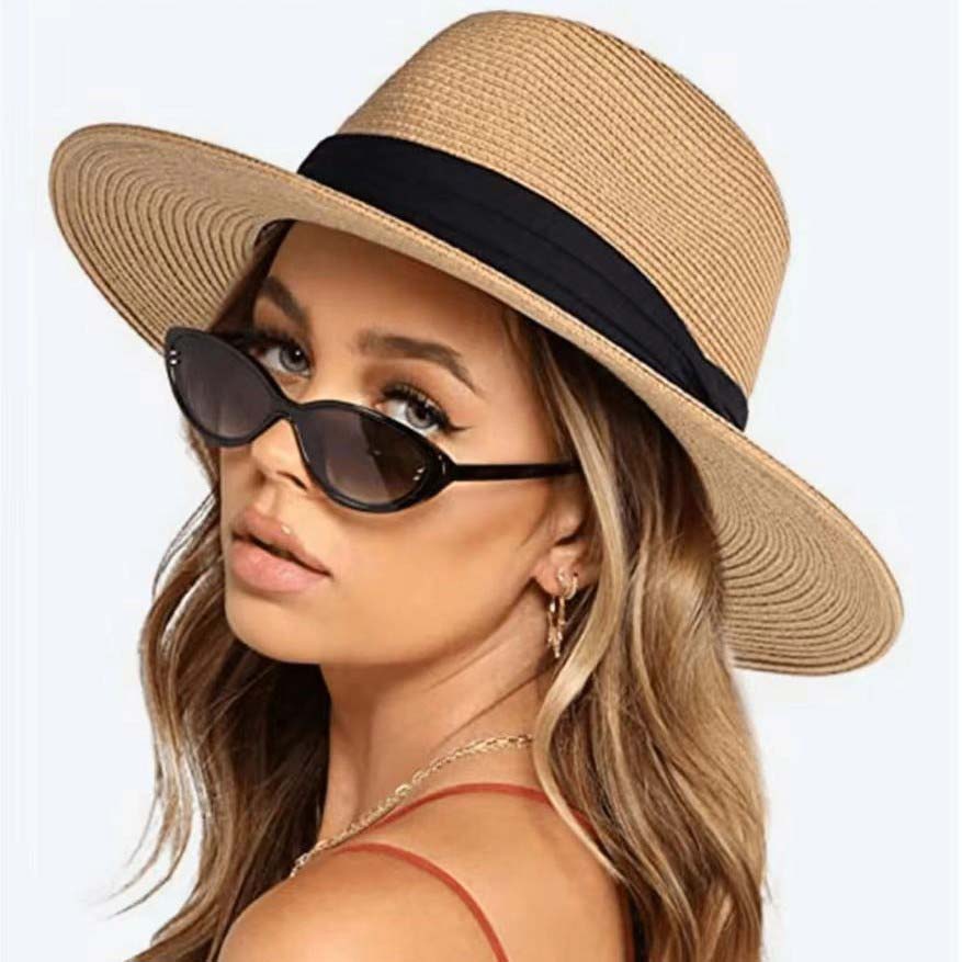 Light Camel accessories,Contrast Color accessories,Light Camel Wide Brim Straw Hat