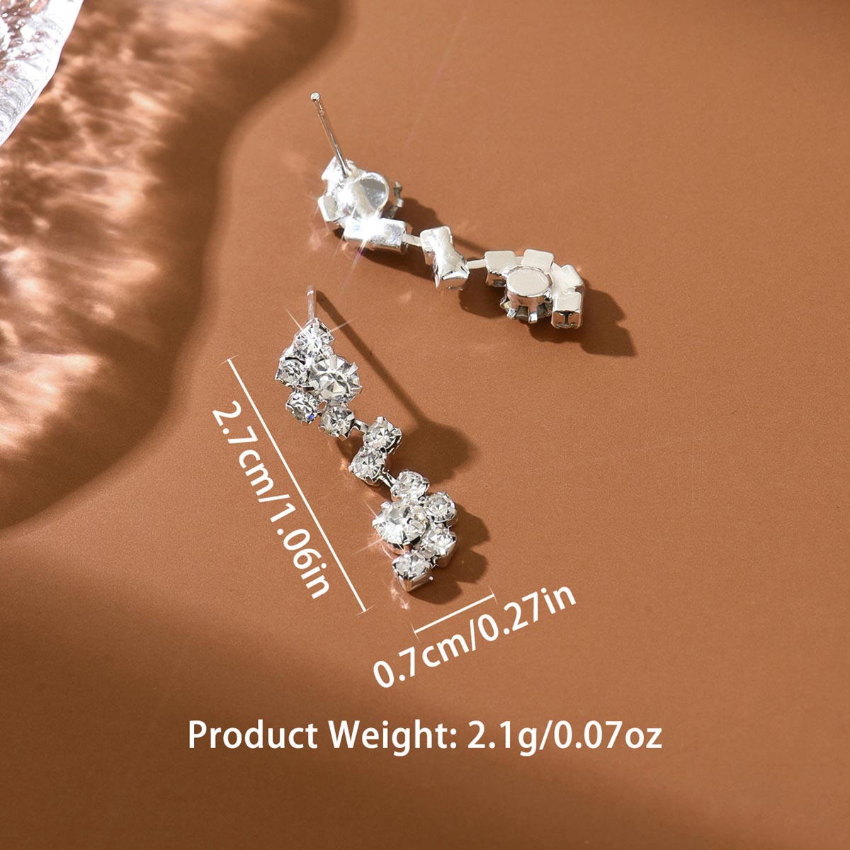 Silver jewelry,Silver Color Copper Detail Rhinestone Earrings