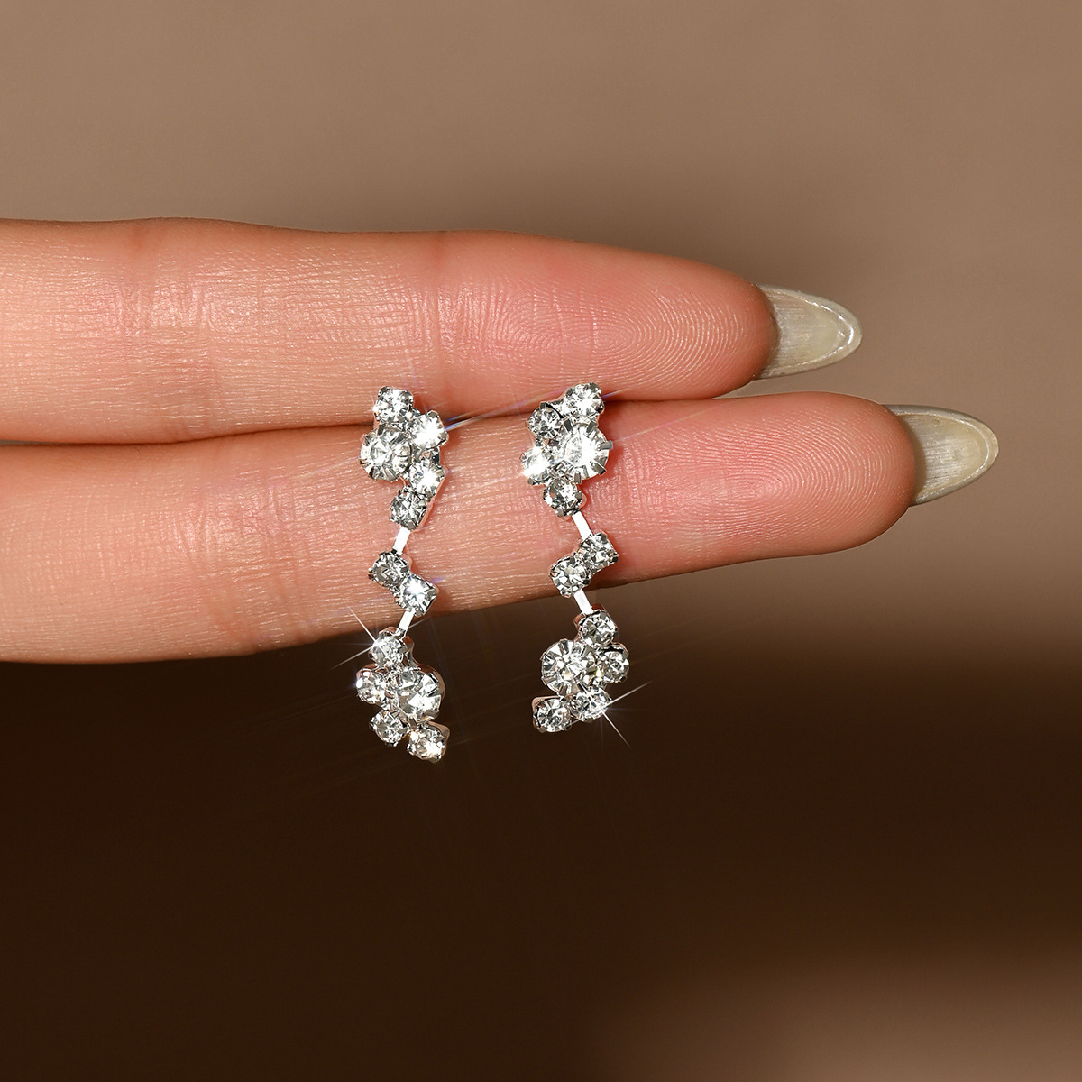 Silver jewelry,Silver Color Copper Detail Rhinestone Earrings