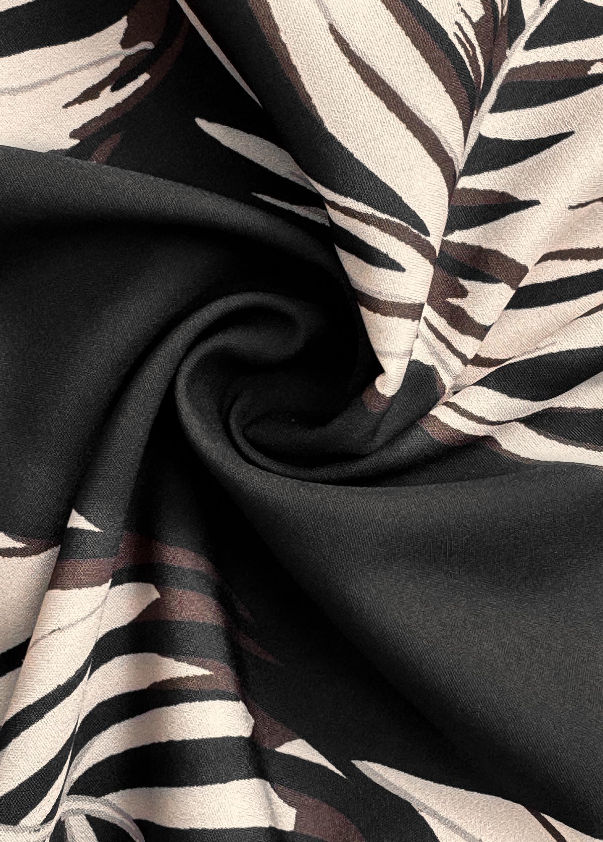 Black bottoms,Plants bottoms,Pocket Leaf Print Black Wide Leg Elastic Waist Pants