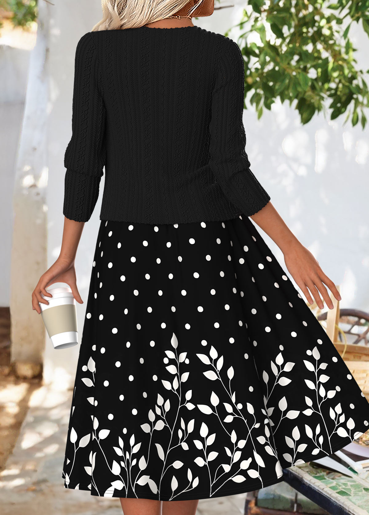 Black dresses,Plants dresses,Dot dresses,Everyday dresses,Casual dresses,ROTITA Tummy Coverage Floral Print Black Dress and Cardigan