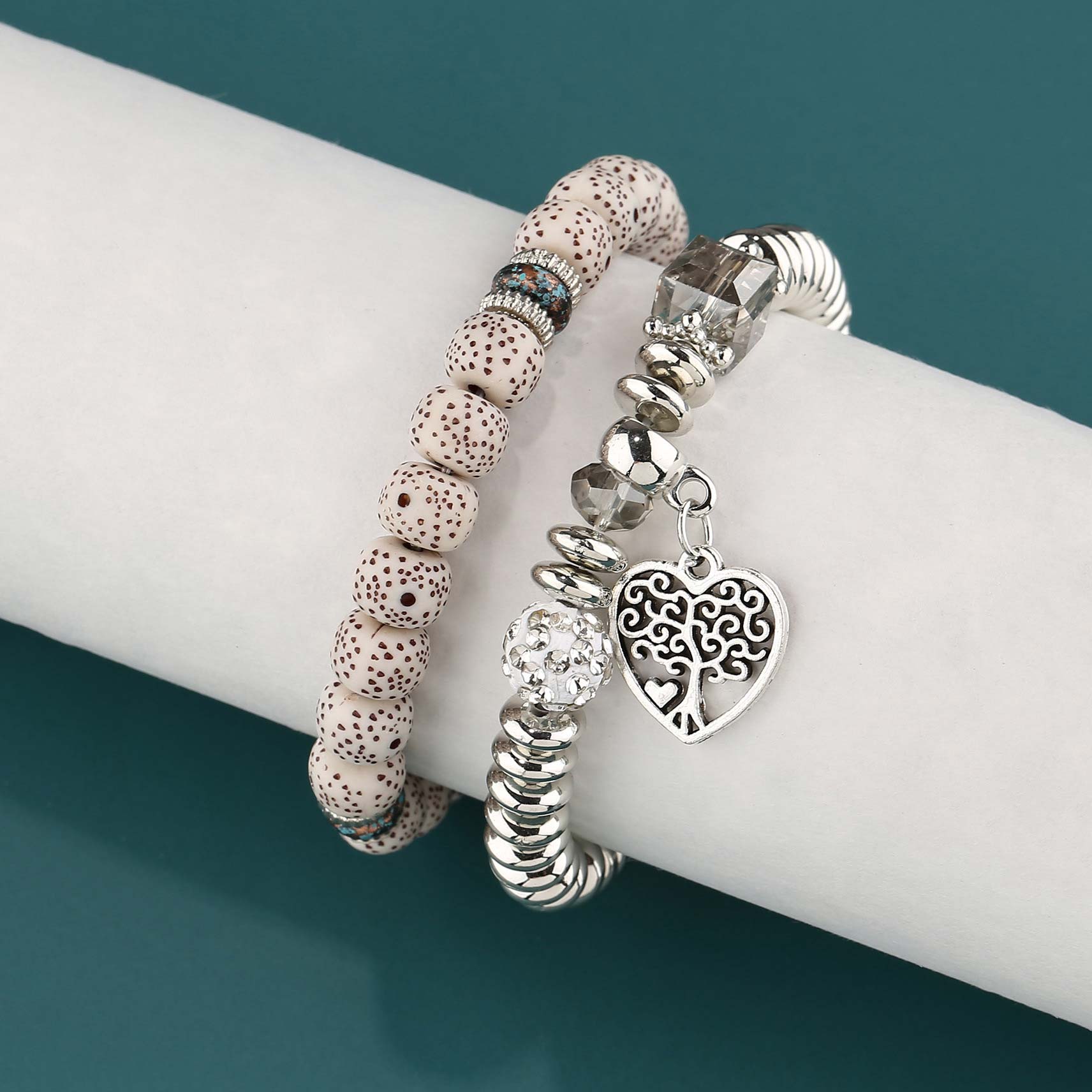 White jewelry,Heart jewelry,Heart White Polyresin Beaded Bracelet Set
