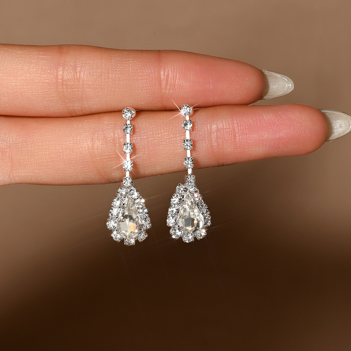 Silver jewelry,Silver Color Rhinestone Copper Detail Earrings