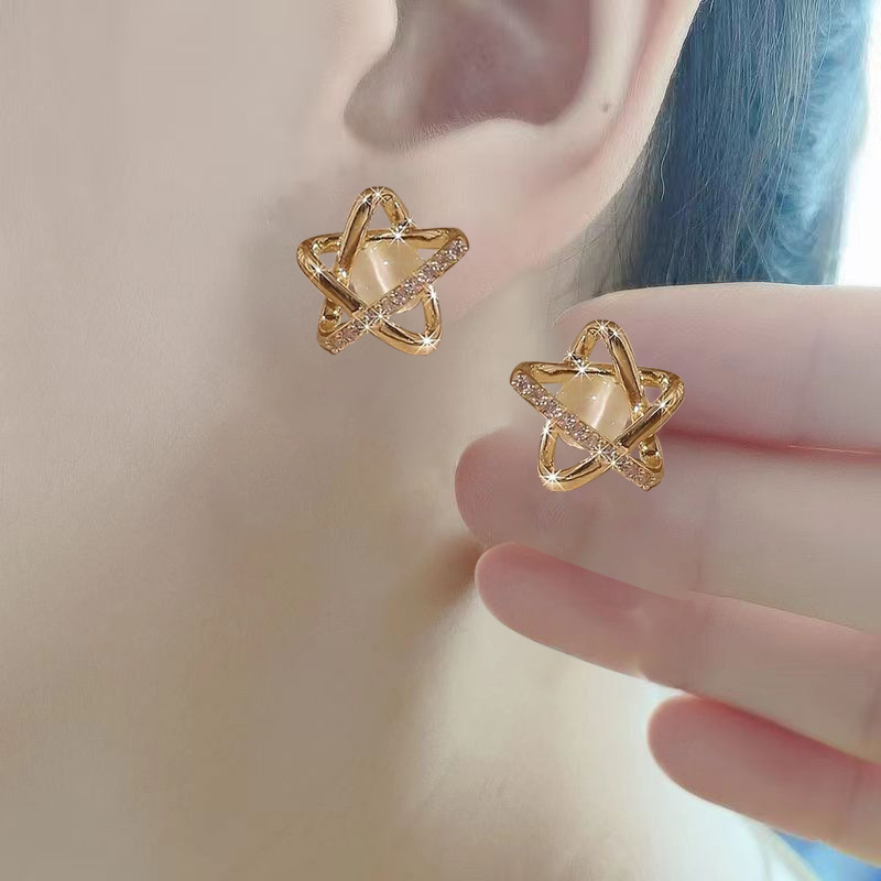 Golden jewelry,Golden Color Star Alloy Detail Earrings