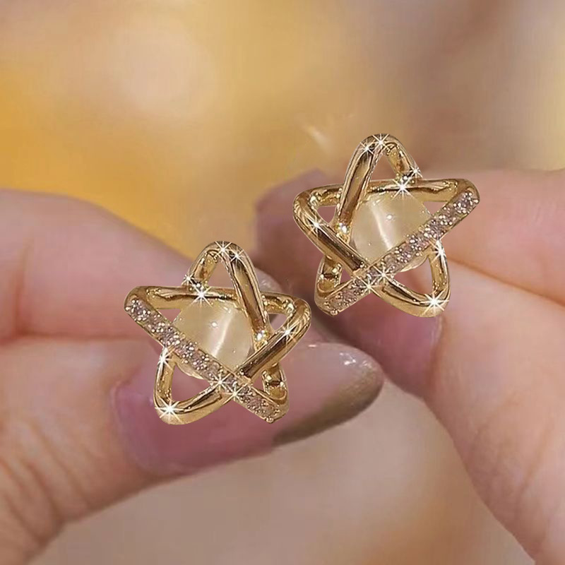 Golden jewelry,Golden Color Star Alloy Detail Earrings