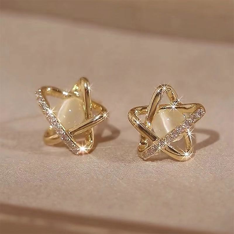 Golden jewelry,Golden Color Star Alloy Detail Earrings