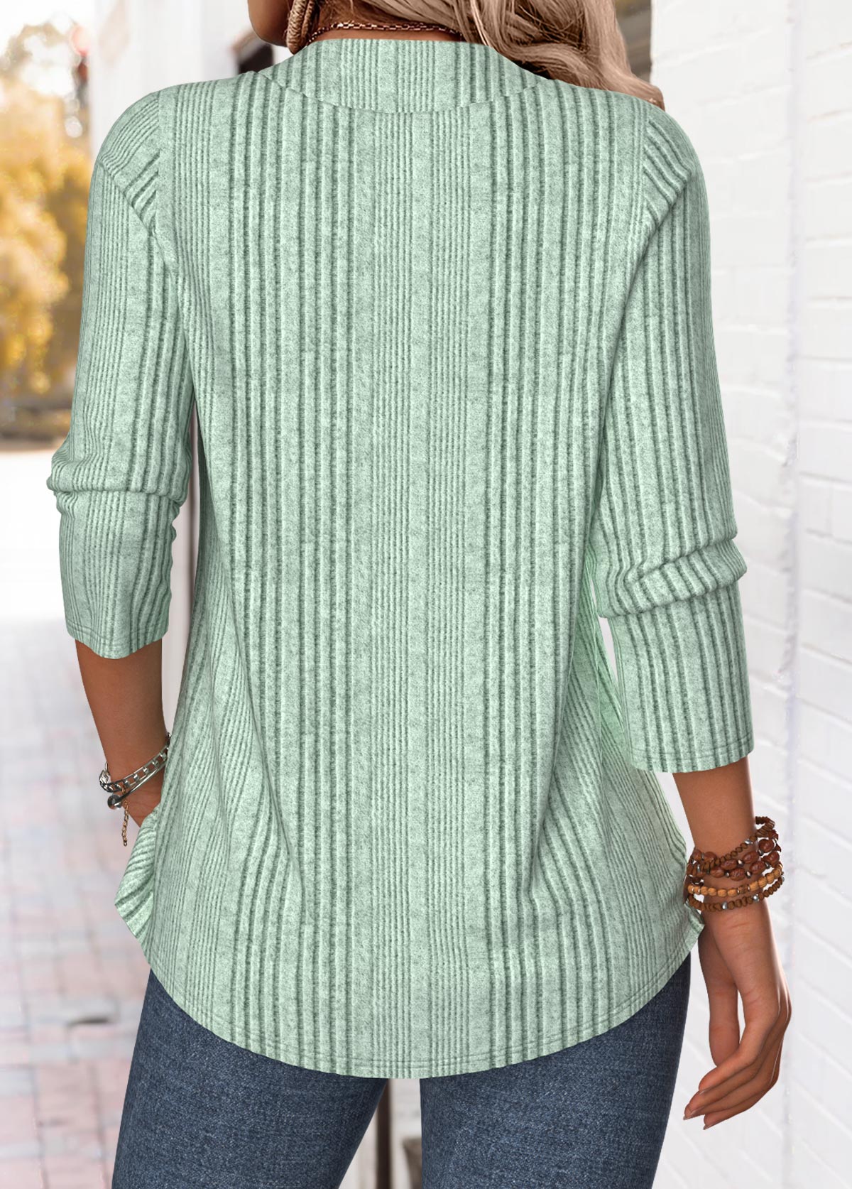 Sage Green tops,Plain Color tops,ROTITA Tummy Coverage Sage Green Cross Collar T Shirt