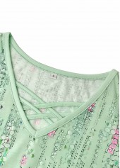 Light Green tops,Geometric tops,Striped tops,Dot tops,ROTITA Criss Cross Geometric Printed Non-sequined Light Green T Shirt
