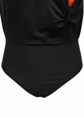 Black swimwear,Orange swimwear,Floral swimwear,Plants swimwear,ROTITA Tie Black Floral Print One Piece Swimdress