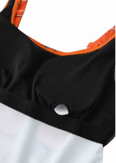 Black swimwear,Orange swimwear,Floral swimwear,Plants swimwear,ROTITA Tie Black Floral Print One Piece Swimdress