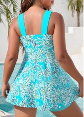 Cyan plus size,Plants plus size,ROTITA Plus Size Mid Waisted Surplice Leaf Print Tankini Set