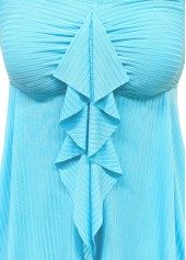 Cyan swimwear,Plants swimwear,ROTITA Tropical Plants Print Ruffle Tankini Set
