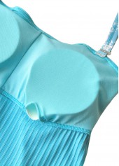 Cyan swimwear,Plants swimwear,ROTITA Tropical Plants Print Ruffle Tankini Set