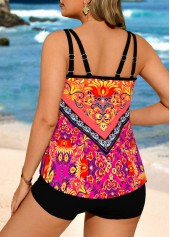Multi Color plus size,Tribal plus size,ROTITA Plus Size Bowknot Tribal Print Multi Color Tankini Top