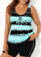 Mint Green swimwear,Black swimwear,Striped swimwear,Geometric swimwear,ROTITA Lace Up Mint Green Striped Tankini Set