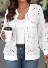 White plus size,Plain Color plus size,ROTITA Plus Size Jacquard White Stand Collar Track Jacket
