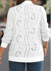 White plus size,Plain Color plus size,ROTITA Plus Size Jacquard White Stand Collar Track Jacket