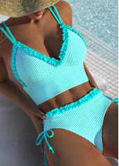 Rotita – Bikini-Set mit mittelhohem Bund und Rüschen in Cyan