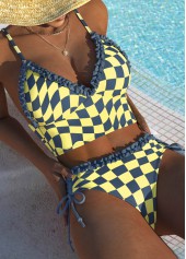 ensemble bikini taille moyenne à carreaux jaune clair deux pièces rotita