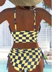 Light Yellow swimwear,Plaid swimwear,Geometric swimwear,ROTITA Two Piece Light Yellow Plaid Mid Waisted Bikini Set