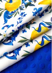 Royal Blue swimwear,Plants swimwear,ROTITA Ruched Royal Blue Plants Print High Waisted Tankini Set