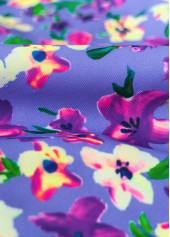 Light Purple swimwear,Floral swimwear,Plants swimwear,ROTITA Light Purple Floral Print High Waisted Tankini Set