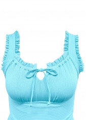 Cyan swimwear,Plants swimwear,ROTITA Cyan Tropical Plants Print Mid Waisted Tankini Set