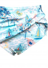 Cyan swimwear,Plants swimwear,ROTITA Cyan Tropical Plants Print Mid Waisted Tankini Set