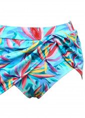 Cyan swimwear,Plants swimwear,ROTITA Cyan Leaf Print Mid Waisted Tankini Set