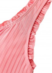 Peach Red swimwear,Plants swimwear,ROTITA Dusty Pink Tropical Plants Print Mid Waisted Tankini Set