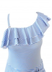 Light Blue swimwear,Striped swimwear,Geometric swimwear,ROTITA Light Blue Ruffle One Shoulder One Piece Swimdress