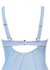 Blue swimwear,Striped swimwear,Geometric swimwear,ROTITA Blue Striped Mid Waisted Tankini Set