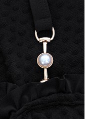 Black swimwear,Plain Color swimwear,ROTITA Black Mid Waisted Frill Bikini Set