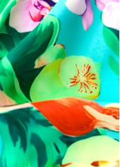 Mint Green swimwear,Plants swimwear,ROTITA Mint Green Tropical Plants Print Mid Waisted Bikini Set