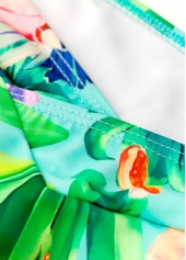 Mint Green swimwear,Plants swimwear,ROTITA Mint Green Tropical Plants Print Mid Waisted Bikini Set