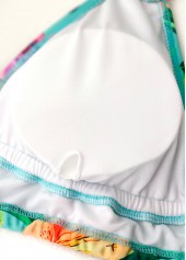 Mint Green swimwear,Plants swimwear,ROTITA Mint Green Tropical Plants Print Mid Waisted Bikini Set