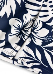 Navy plus size,Plants plus size,ROTITA Plus Size Mid Waisted Tropical Plants Print Tankini Set