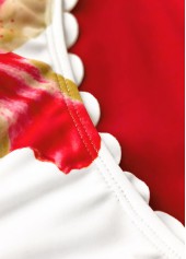 Red swimwear,Floral swimwear,Plants swimwear,ROTITA Red Floral Print Mid Waisted Tankini Set